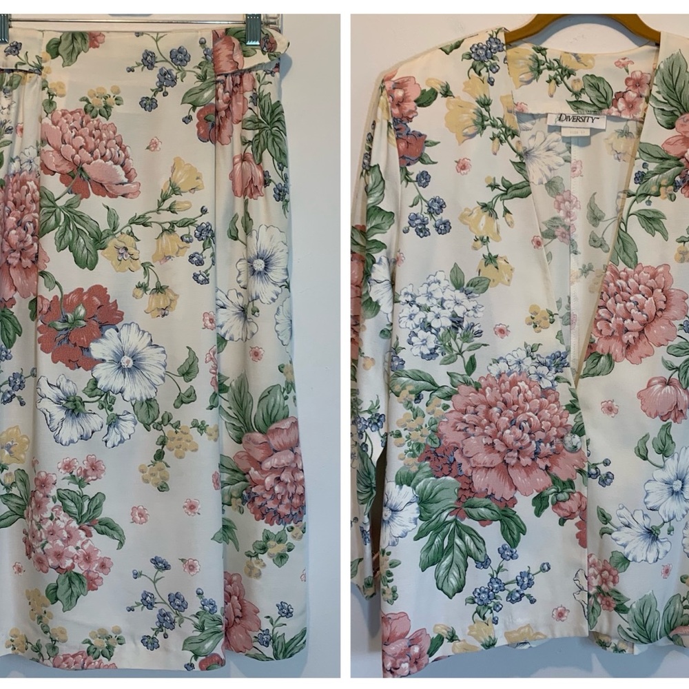 Vintage 80s Romantic Florals Skirt & Jacket Set